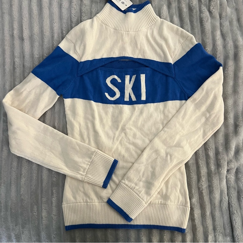 Year of Ours Cream and Blue Knit Cut Out Ski Sweater